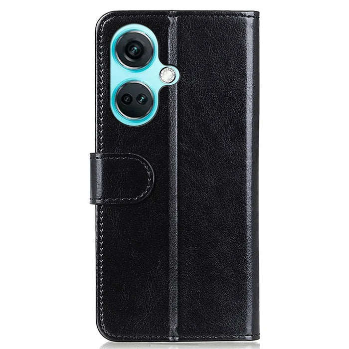 For OnePlus Nord CE3 5G Crazy Horse Texture Cover Wallet PU Leather Stand Cell Phone Case - Black - 6