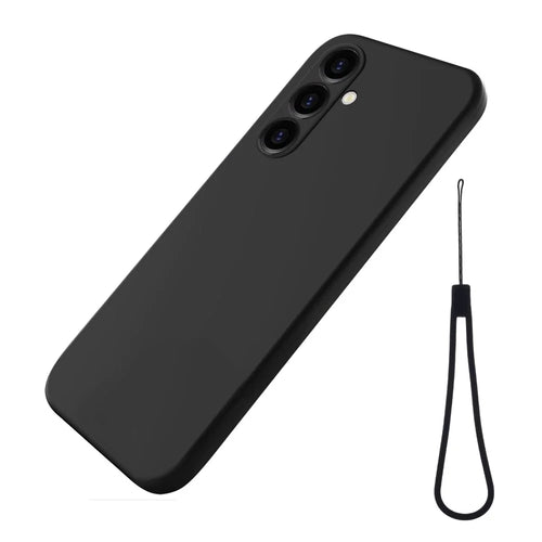 For Samsung Galaxy A25 5G (Global) (161.0 x 76.5 x 8.3mm) Phone Case Liquid Silicone Cover with Strap - Black - 1