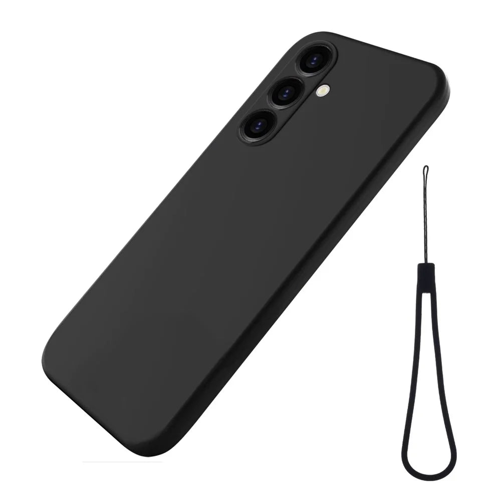 Shockproof Cover for Samsung Galaxy S23 FE , Soft Lining Phone Case Liquid Silicone Shell with Strap - Black - 1