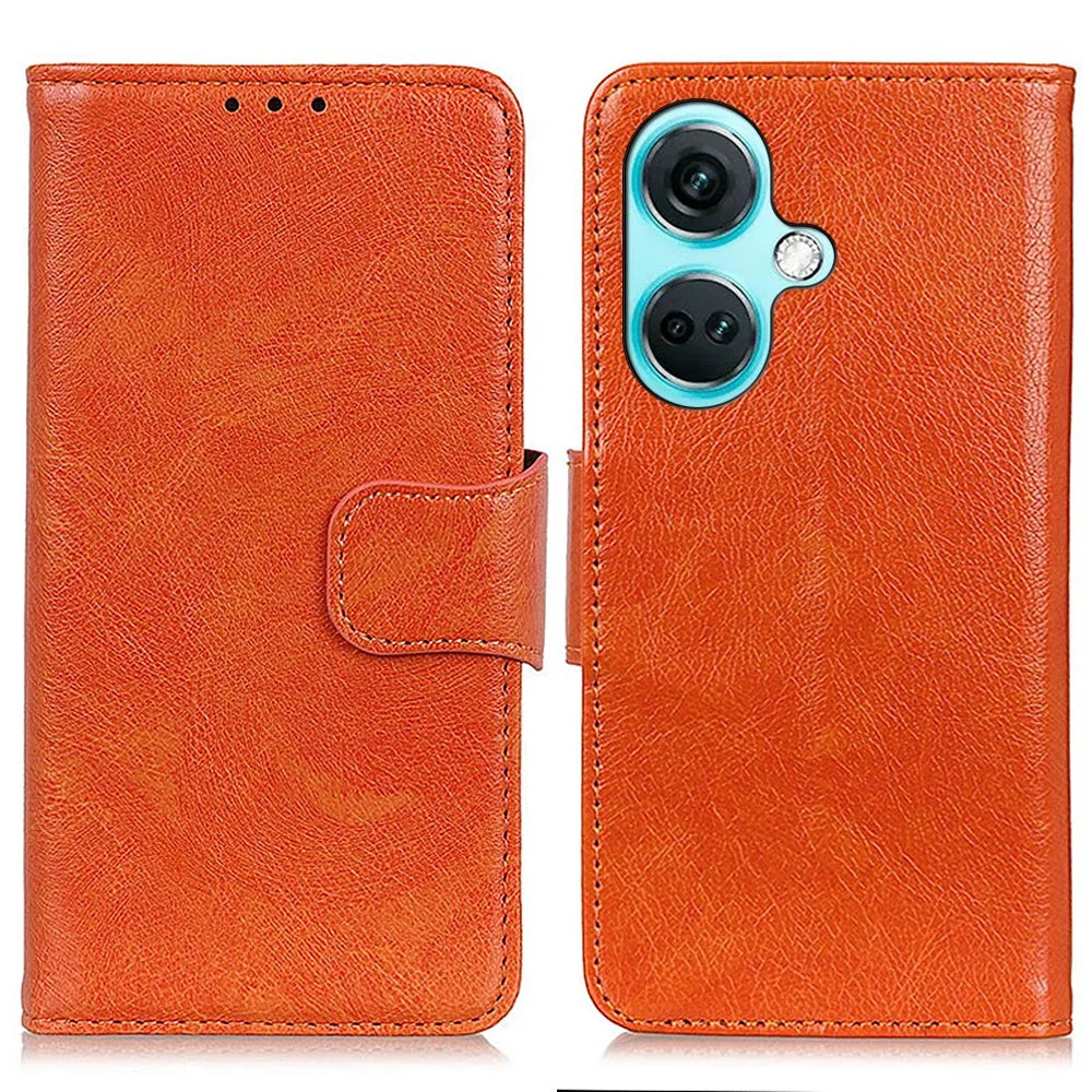 For OnePlus Nord CE3 5G Split Leather Wallet Case Nappa Texture Phone Cover with Stand Function - Orange - 1