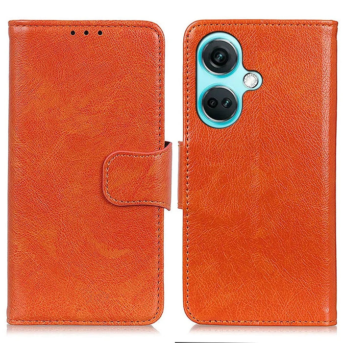 For OnePlus Nord CE3 5G Split Leather Wallet Case Nappa Texture Phone Cover with Stand Function - Orange - 1