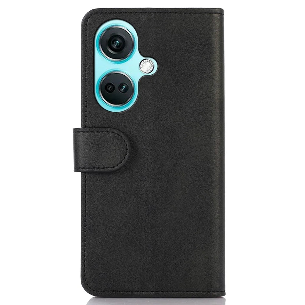 For OnePlus Nord CE3 5G Phone Wallet Case Phone Stand Cowhide Texture PU Leather Cover - Black - 7