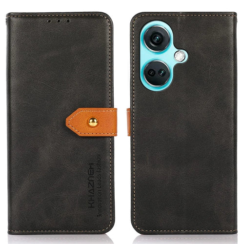 KHAZNEH For OnePlus Nord CE3 5G Cowhide Texture Wallet Shell PU Leather Case Stand Phone Cover - Black - 1