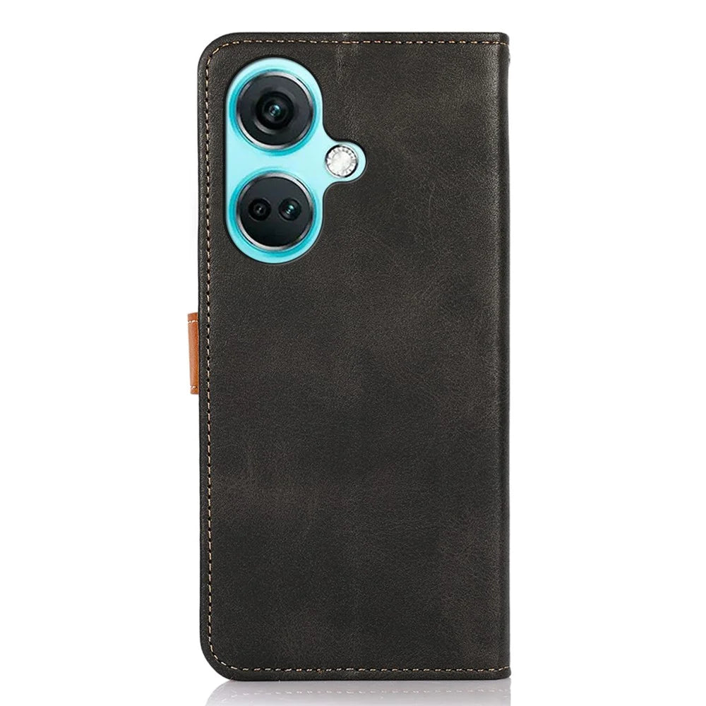 KHAZNEH For OnePlus Nord CE3 5G Cowhide Texture Wallet Shell PU Leather Case Stand Phone Cover - Black - 7