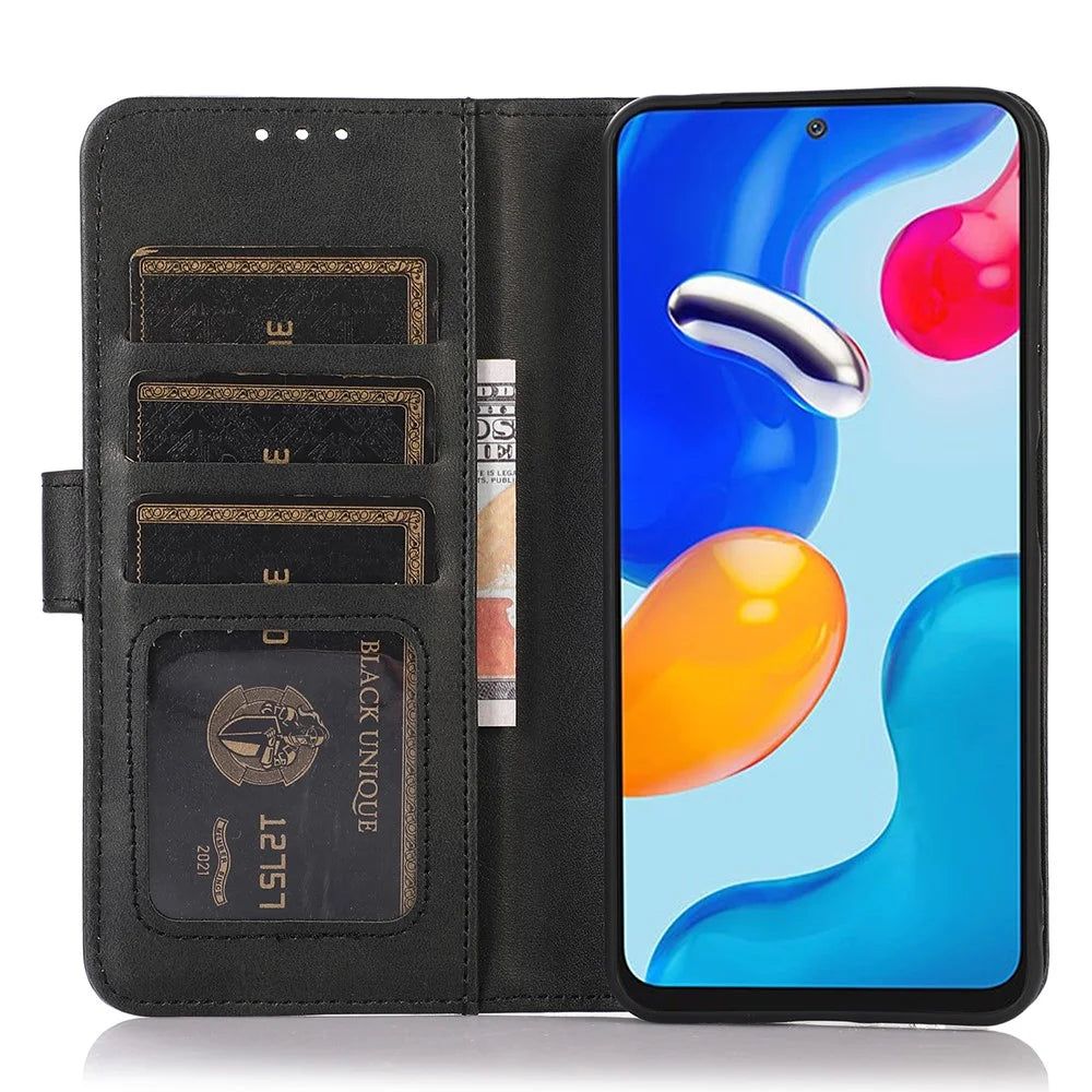 For Nokia C110 Phone Stand Shell Cowhide Texture Phone Wallet Case PU Leather Cover - Black - 2