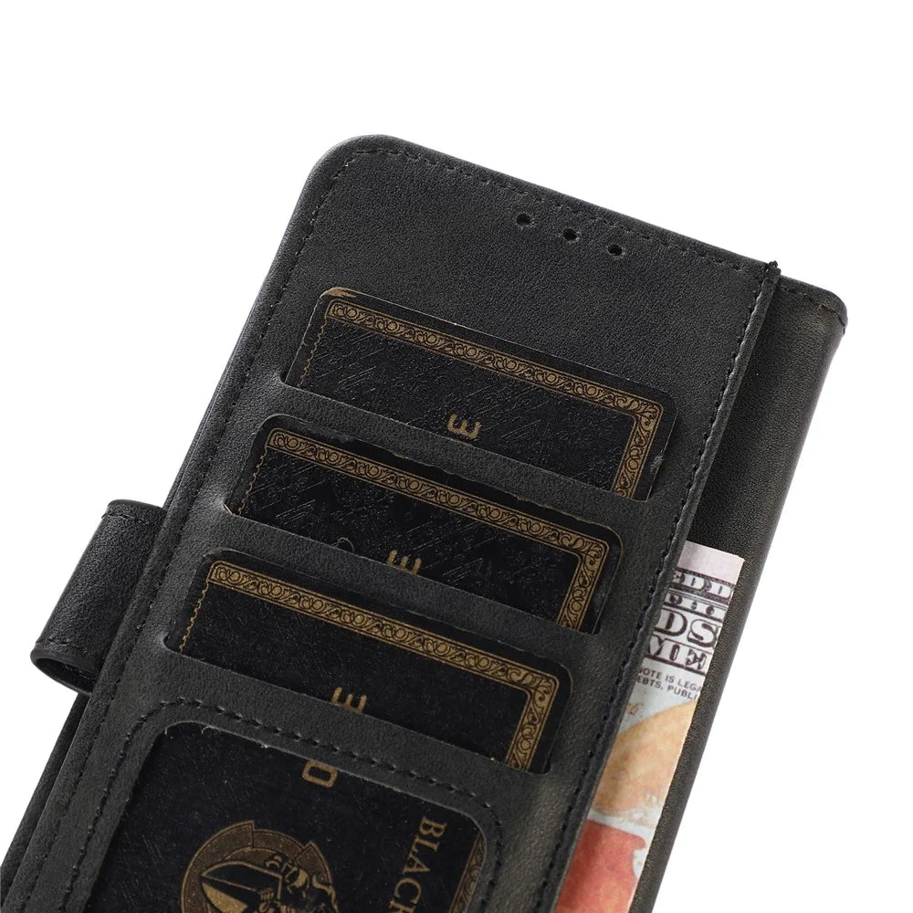 For Nokia C110 Phone Stand Shell Cowhide Texture Phone Wallet Case PU Leather Cover - Black - 4