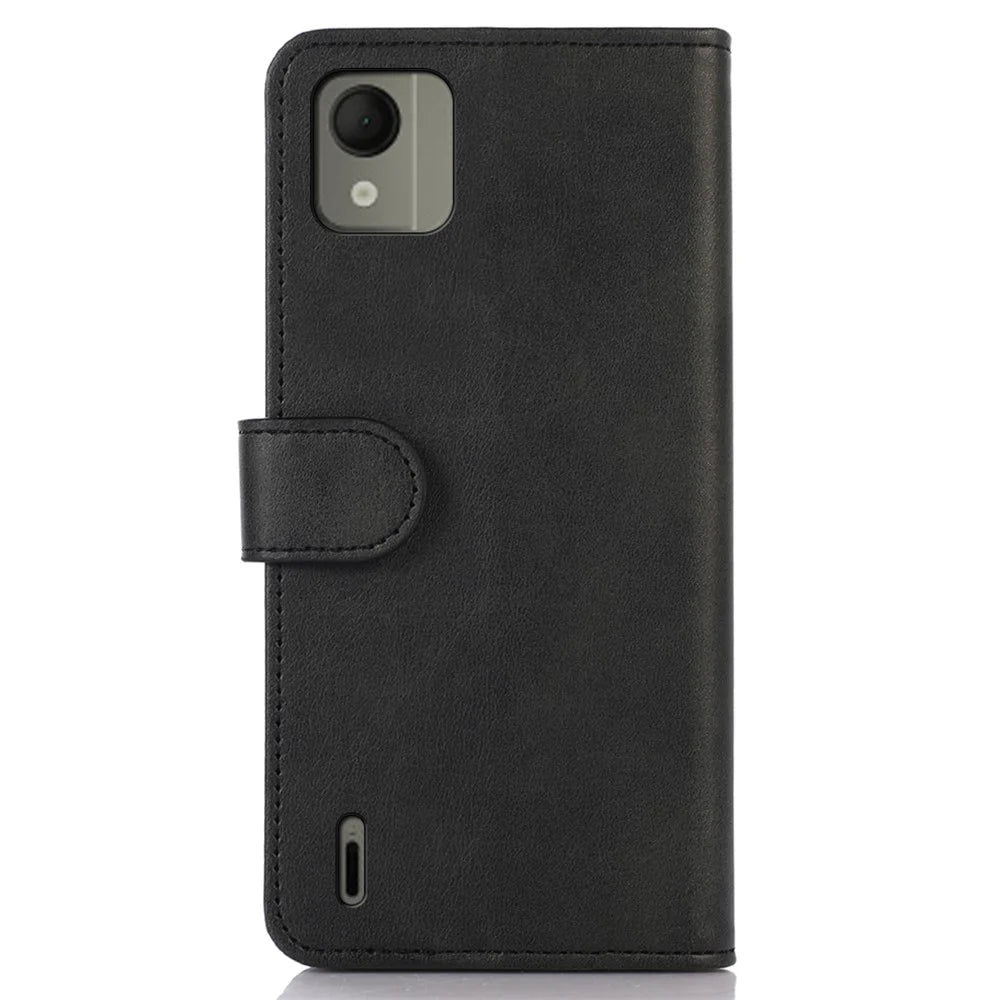 For Nokia C110 Phone Stand Shell Cowhide Texture Phone Wallet Case PU Leather Cover - Black - 7