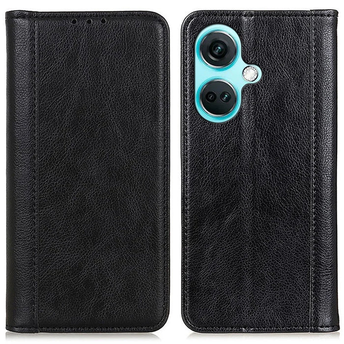 For OnePlus Nord CE3 5G Wallet Case Split Leather Stand Litchi Texture Shockproof Phone Cover - Black - 1
