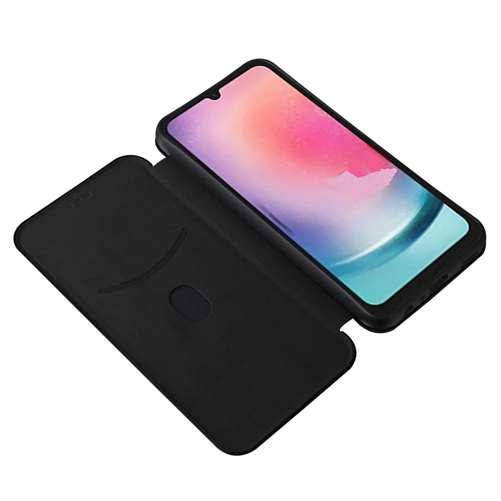 For Samsung Galaxy A25 5G (Global) (161.0 x 76.5 x 8.3mm) Card Holder Case Carbon Fiber Texture Phone Leather Stand Cover - Black - 2