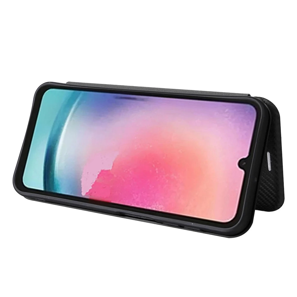 For Samsung Galaxy A25 5G (Global) (161.0 x 76.5 x 8.3mm) Card Holder Case Carbon Fiber Texture Phone Leather Stand Cover - Black - 3