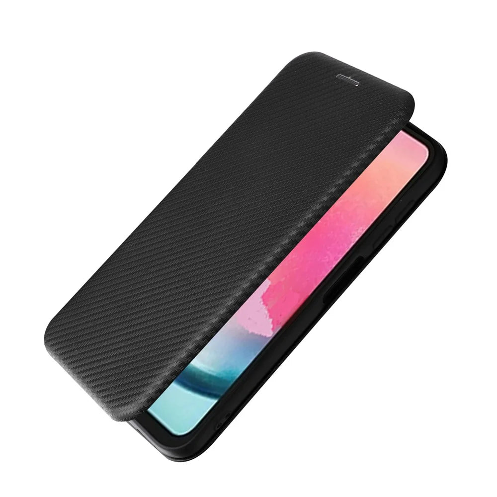 For Samsung Galaxy A25 5G (Global) (161.0 x 76.5 x 8.3mm) Card Holder Case Carbon Fiber Texture Phone Leather Stand Cover - Black - 5