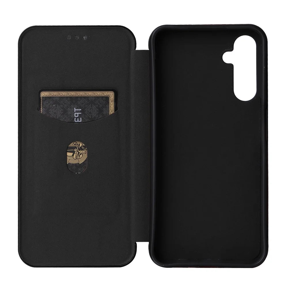 For Samsung Galaxy A25 5G (Global) (161.0 x 76.5 x 8.3mm) Card Holder Case Carbon Fiber Texture Phone Leather Stand Cover - Black - 6