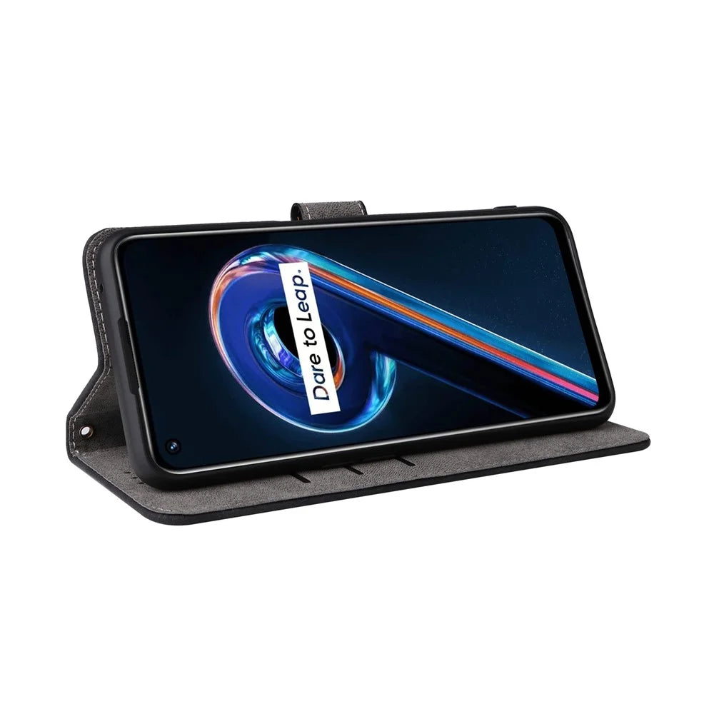 For Realme 9 Pro 5G / 9 5G (EU Version) / V25 / Q5 5G Wallet PU Leather Stand Cover RFID Blocking Shell with Strap - Black - 3