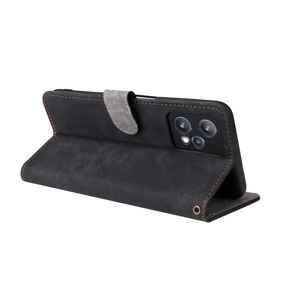 For Realme 9 Pro 5G / 9 5G (EU Version) / V25 / Q5 5G Wallet PU Leather Stand Cover RFID Blocking Shell with Strap - Black - 4