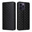 Full Protection Phone Shell for iPhone 15 PU Leather Rhombus Imprinted Wallet Stand Cover - Black - 1