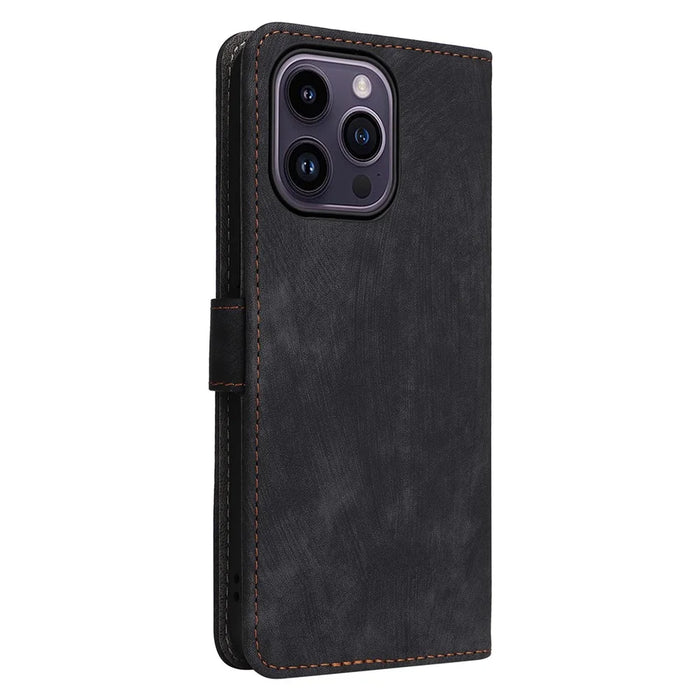 PU Leather Phone Shell for iPhone 15 Plus , Wallet Phone Case RFID Blocking Stand Cover with Strap - Black - 7