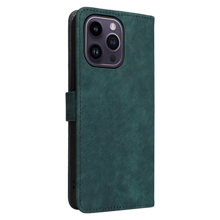 For iPhone 15 Pro Wallet Phone Case RFID Blocking PU Leather Anti-fall Stand Cover with Strap - Green - 7