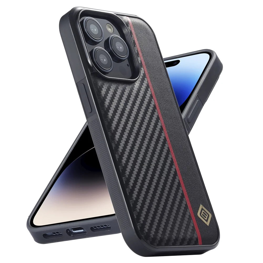 LC.IMEEKE For iPhone 15 Pro Carbon Fiber Texture PU Leather+TPU+EVA Cover Drop-proof Phone Case - 6