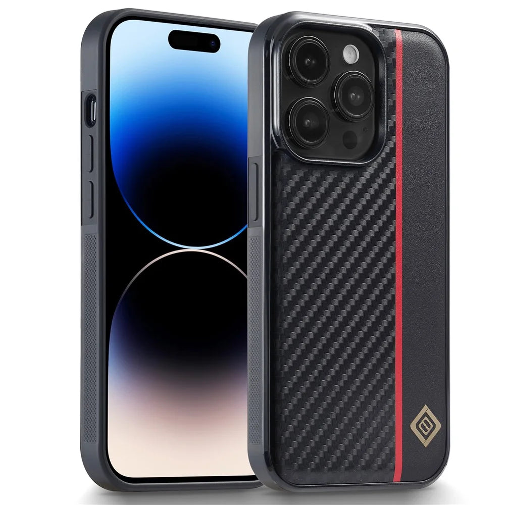 LC.IMEEKE For iPhone 15 Pro Carbon Fiber Texture PU Leather+TPU+EVA Cover Drop-proof Phone Case - 7