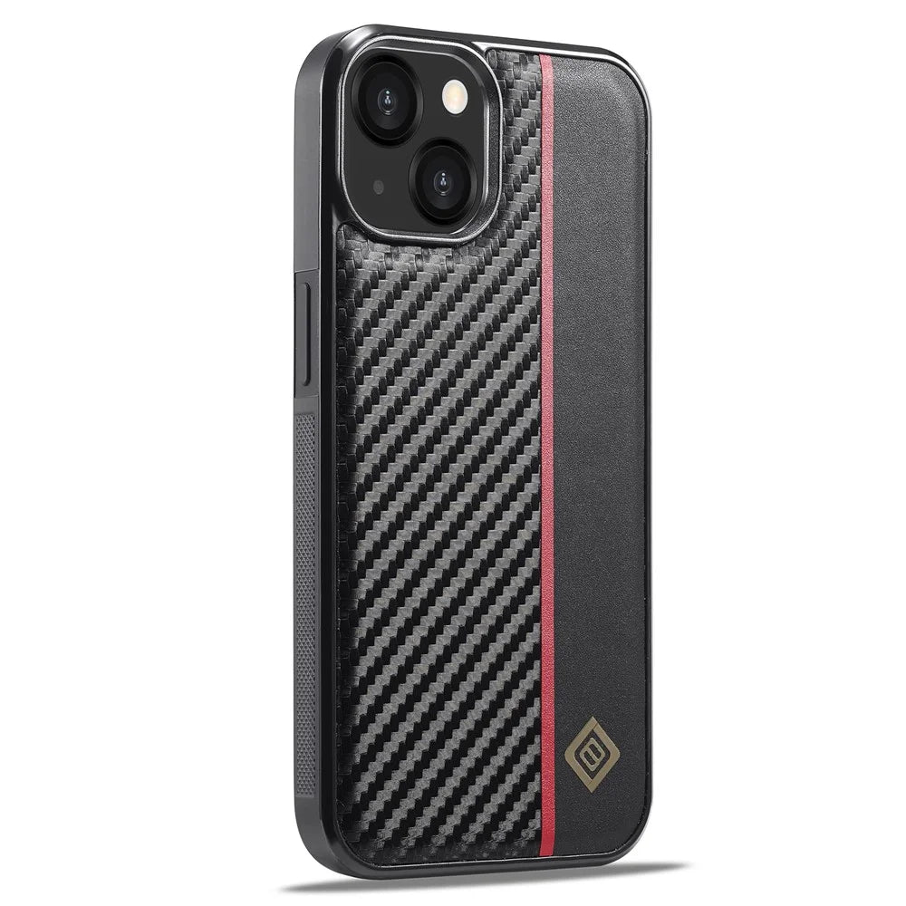 LC.IMEEKE For iPhone 15 Carbon Fiber Texture Shockproof Phone Case PU Leather+TPU+EVA Back Cover - 1