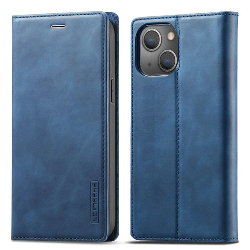LC.IMEEKE Magnetic Phone Case for iPhone 15 , Microfiber Leather Stand Wallet Cover - Blue - 1