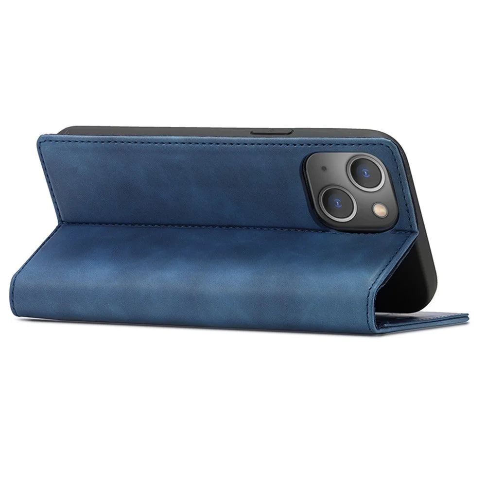LC.IMEEKE Magnetic Phone Case for iPhone 15 , Microfiber Leather Stand Wallet Cover - Blue - 3
