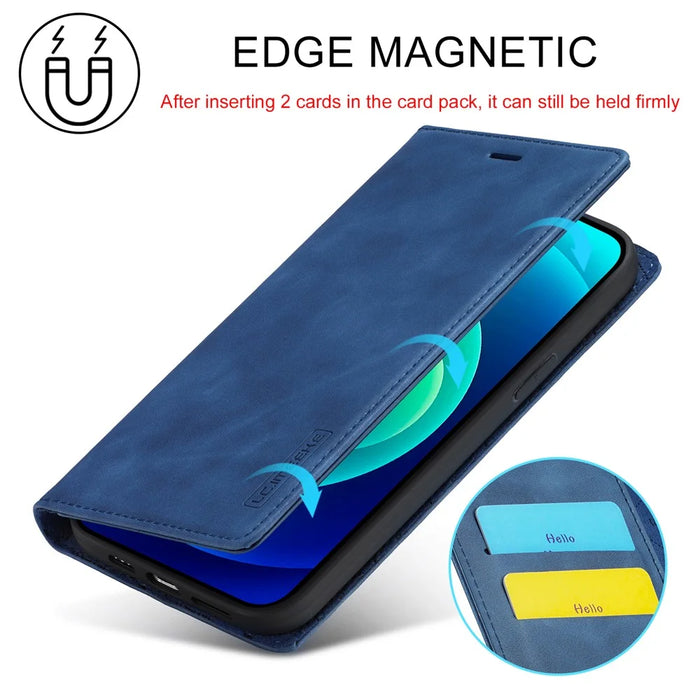 LC.IMEEKE Magnetic Phone Case for iPhone 15 , Microfiber Leather Stand Wallet Cover - Blue - 6