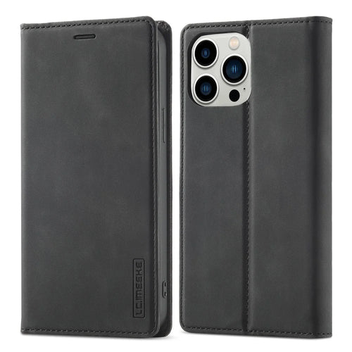 LC.IMEEKE Phone Cover for iPhone 15 Pro , Microfiber Leather Stand Wallet Magnetic Phone Case - Black - 1