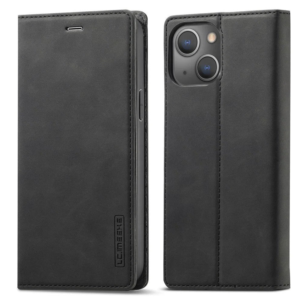 LC.IMEEKE Cell Phone Case for iPhone 15 Plus , Stand Wallet Magnetic Closure Microfiber Leather Phone Cover - Black - 1