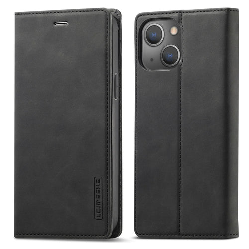 LC.IMEEKE Cell Phone Case for iPhone 15 Plus , Stand Wallet Magnetic Closure Microfiber Leather Phone Cover - Black - 1