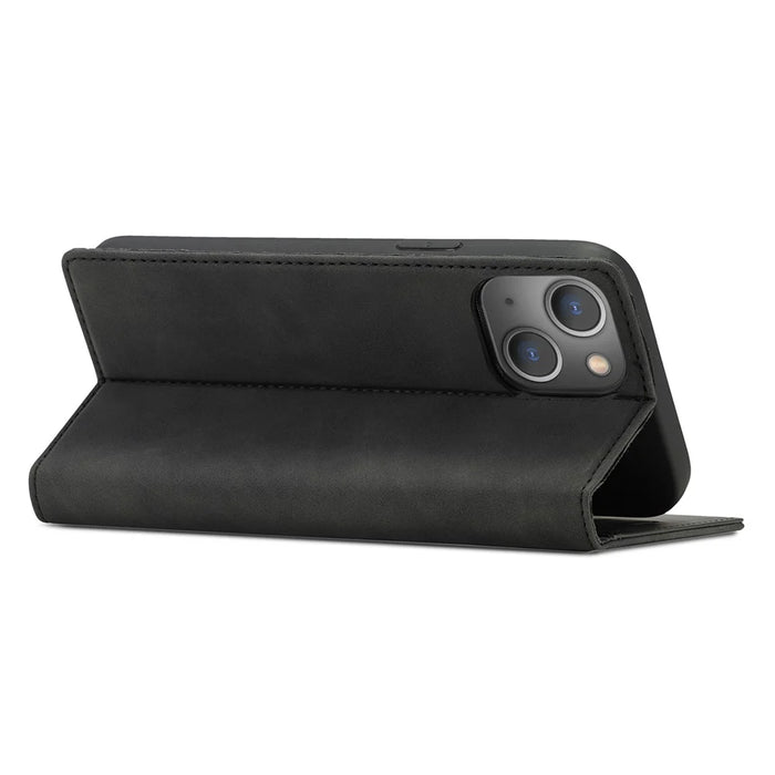 LC.IMEEKE Cell Phone Case for iPhone 15 Plus , Stand Wallet Magnetic Closure Microfiber Leather Phone Cover - Black - 4