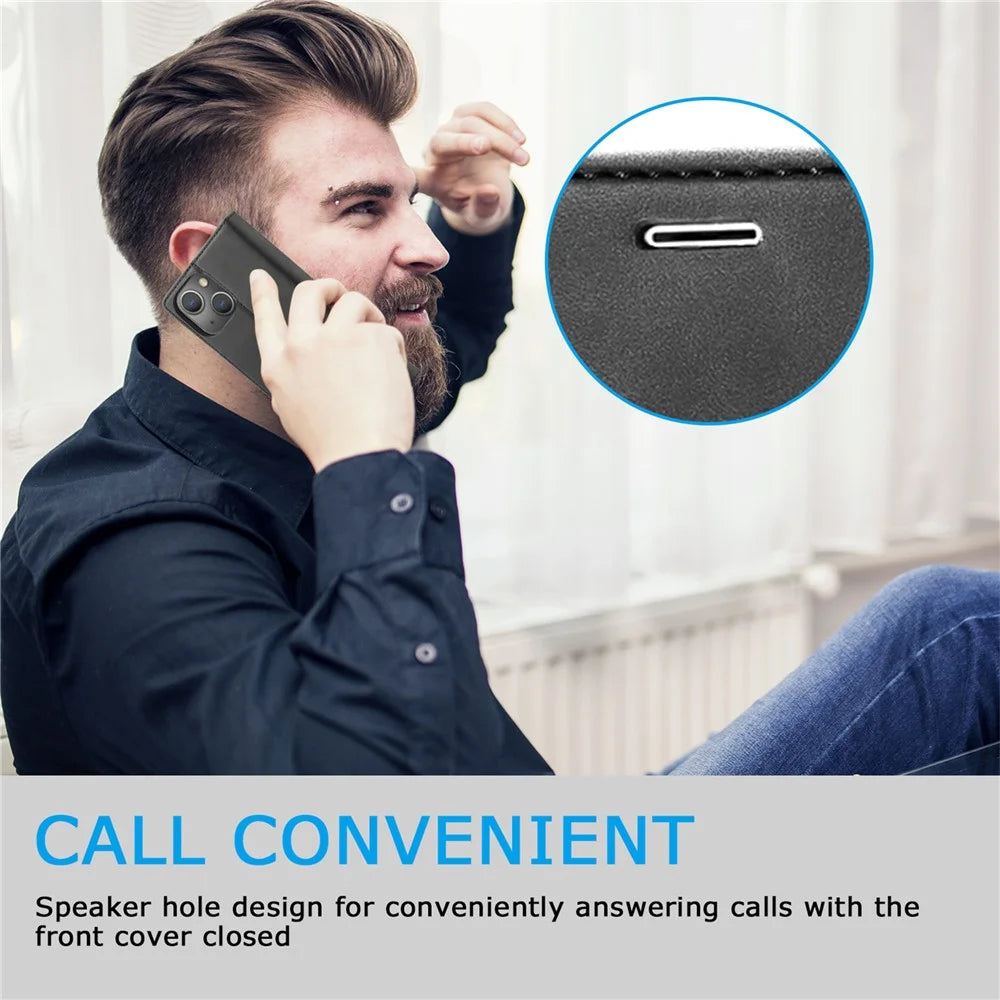 LC.IMEEKE Cell Phone Case for iPhone 15 Plus , Stand Wallet Magnetic Closure Microfiber Leather Phone Cover - Black - 7
