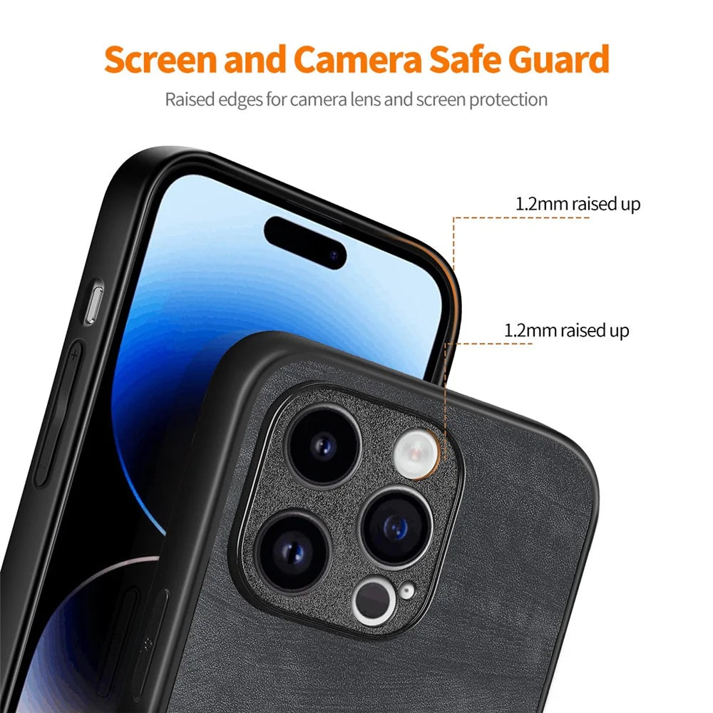 ENKAY HAT PRINCE For iPhone 15 Pro PU Leather + PC Phone Case Retro Texture Cover with High Aluminium-silicon Glass Film - Black - 4