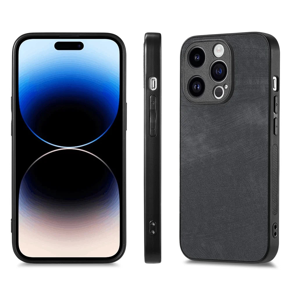 ENKAY HAT PRINCE For iPhone 15 Pro Max Back Cover PU Leather + PC Vintage Phone Case with High Aluminium-silicon Glass Film - Black - 2