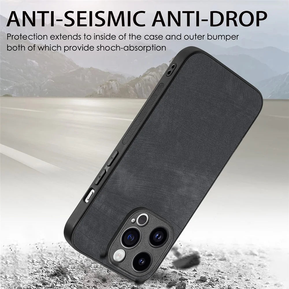 ENKAY HAT PRINCE For iPhone 15 Pro Max Back Cover PU Leather + PC Vintage Phone Case with High Aluminium-silicon Glass Film - Black - 7