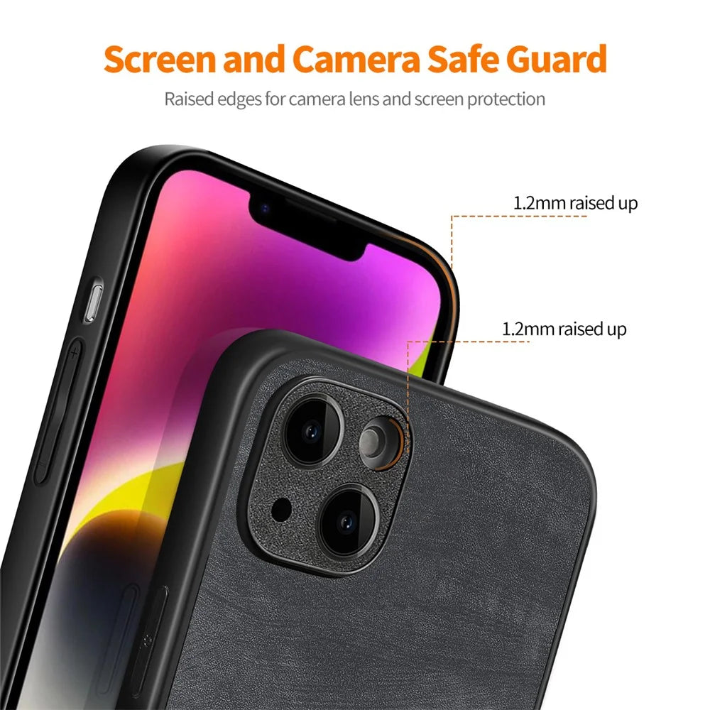ENKAY HAT PRINCE For iPhone 14 Plus Vintage PU Leather Coated PC Phone Cover with Clear High Aluminium-silicon Glass Film - Black - 4