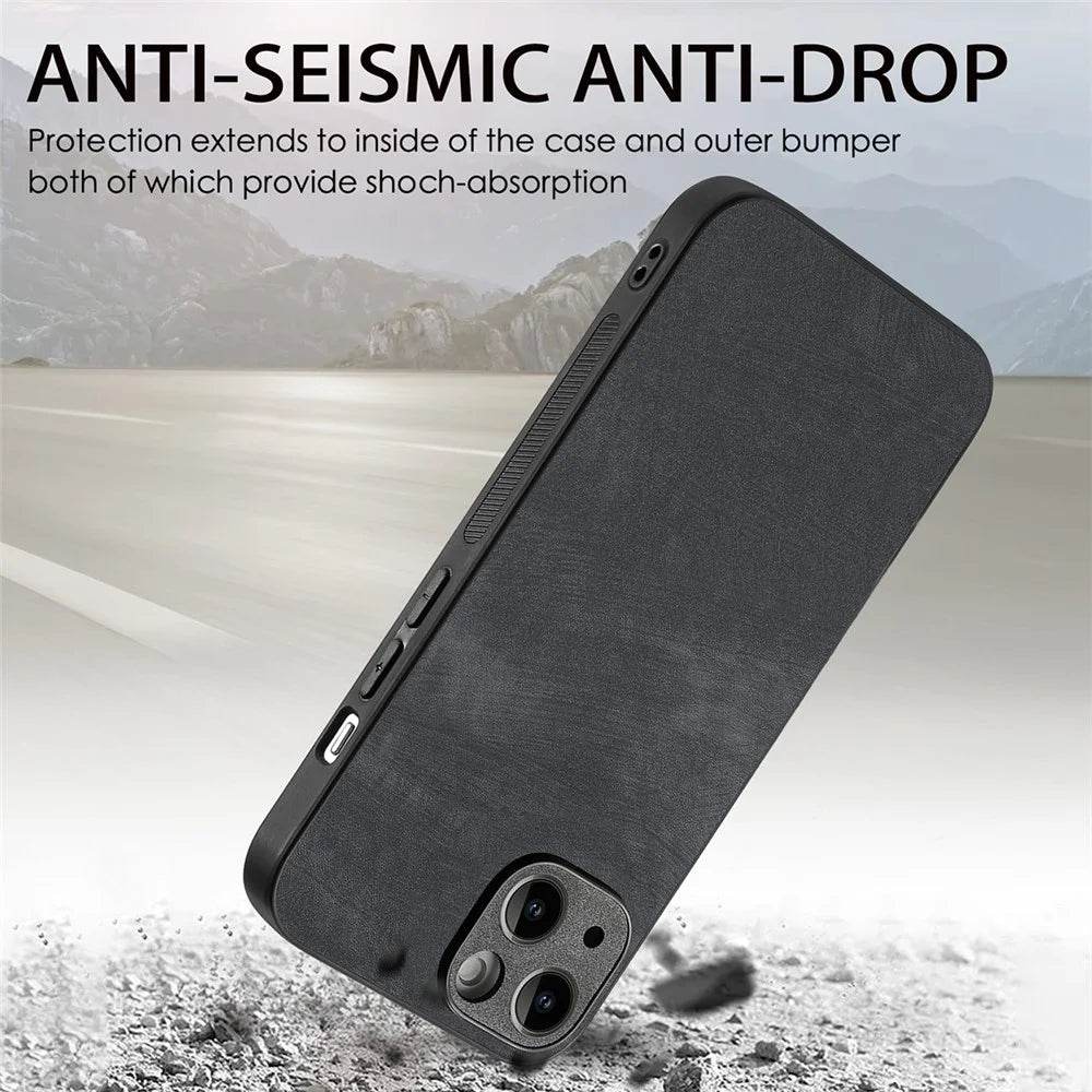 ENKAY HAT PRINCE For iPhone 14 Plus Vintage PU Leather Coated PC Phone Cover with Clear High Aluminium-silicon Glass Film - Black - 7