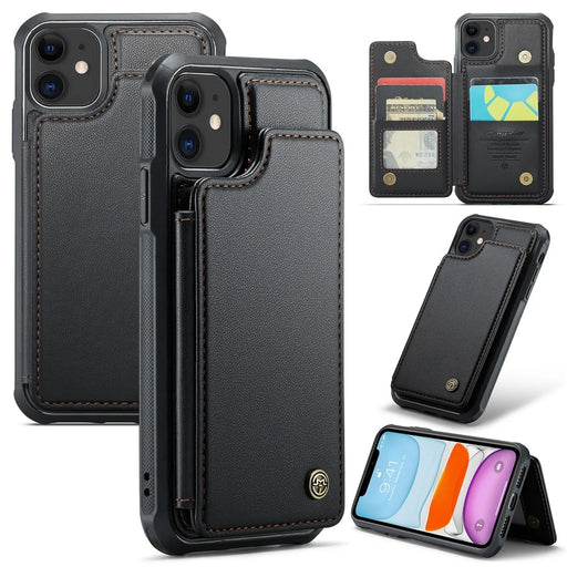 For iPhone 11 Phone Case CASEME C22 Leather Back Cover with RFID Blocking Card Slots - Black - 1