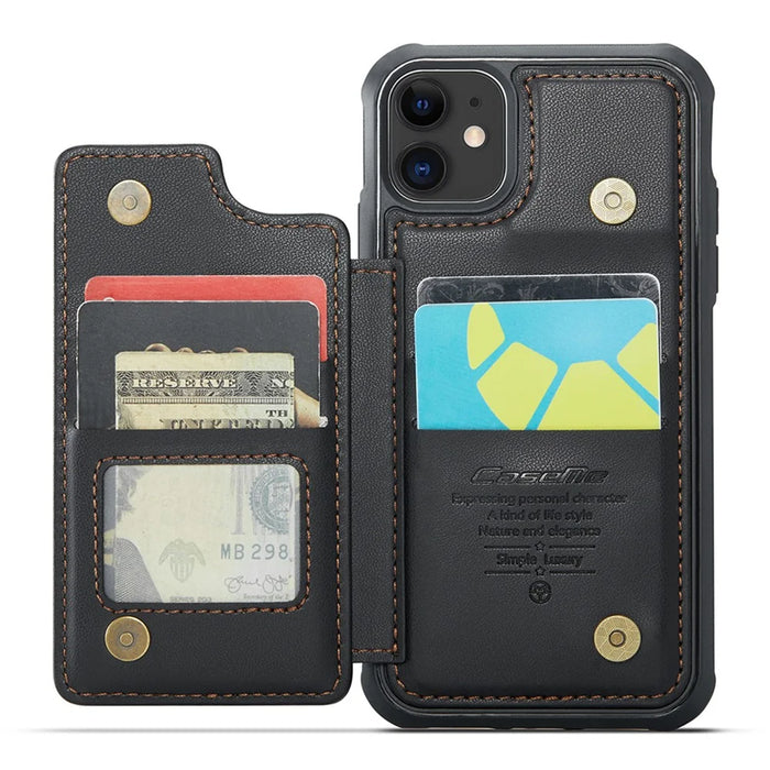 For iPhone 11 Phone Case CASEME C22 Leather Back Cover with RFID Blocking Card Slots - Black - 3
