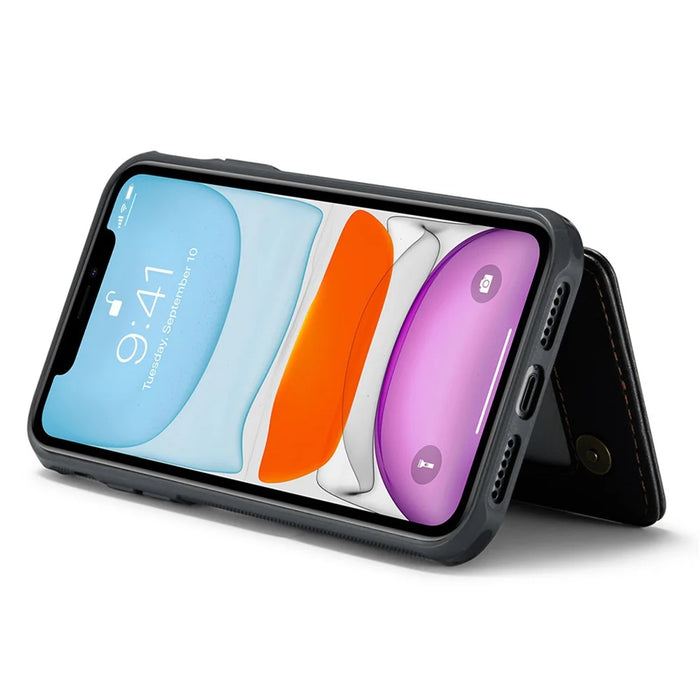 For iPhone 11 Phone Case CASEME C22 Leather Back Cover with RFID Blocking Card Slots - Black - 5