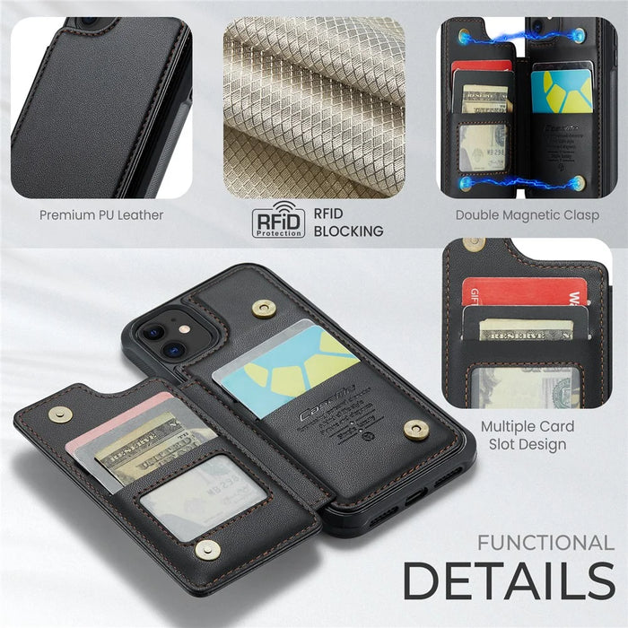 For iPhone 11 Phone Case CASEME C22 Leather Back Cover with RFID Blocking Card Slots - Black - 7