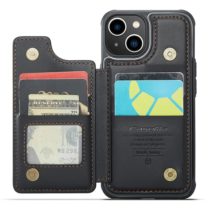 For iPhone 13 Phone Case CASEME C22 Leather Back Cover with RFID Blocking Card Slots - Black - 3