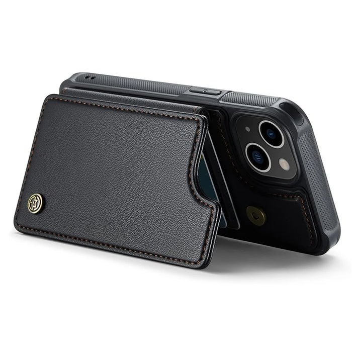 For iPhone 13 Phone Case CASEME C22 Leather Back Cover with RFID Blocking Card Slots - Black - 4