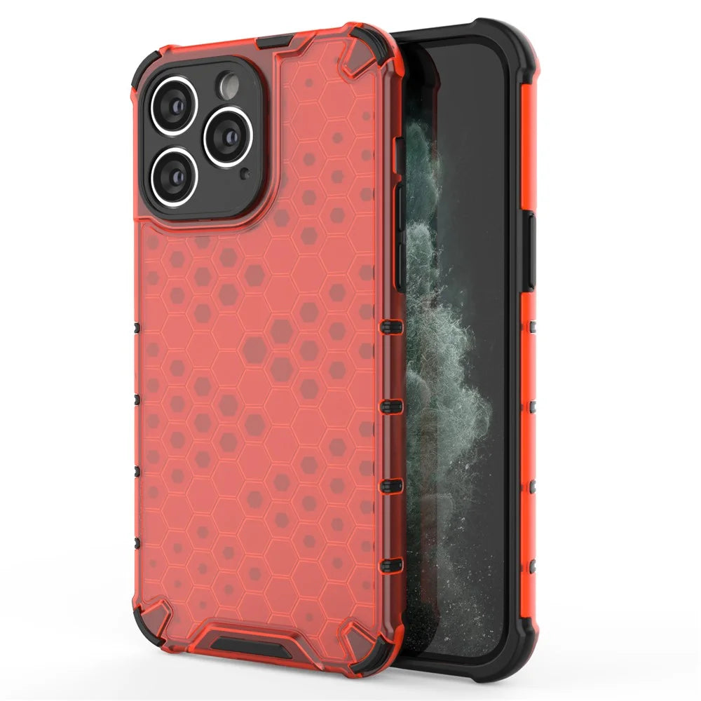 For iPhone 15 Pro Anti-Scratch TPU+PC Phone Shell Honeycomb Texture Cover Phone Case - Red - 1