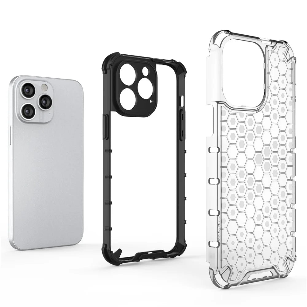 For iPhone 15 Pro Anti-Scratch TPU+PC Phone Shell Honeycomb Texture Cover Phone Case - Red - 2