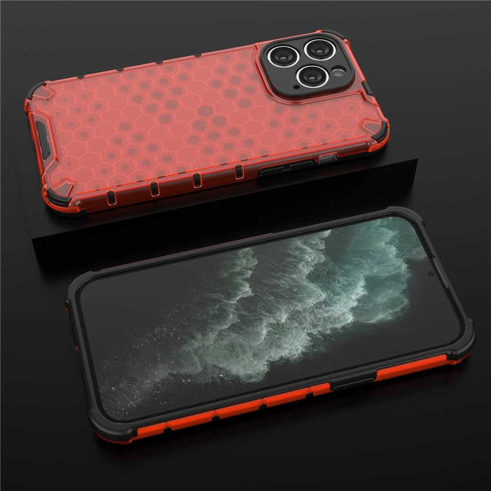 For iPhone 15 Pro Anti-Scratch TPU+PC Phone Shell Honeycomb Texture Cover Phone Case - Red - 4