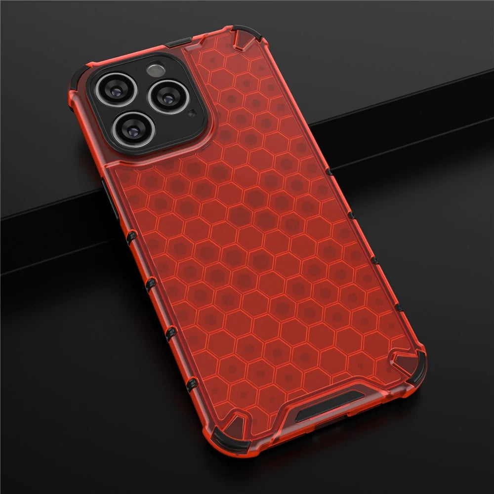 For iPhone 15 Pro Anti-Scratch TPU+PC Phone Shell Honeycomb Texture Cover Phone Case - Red - 5