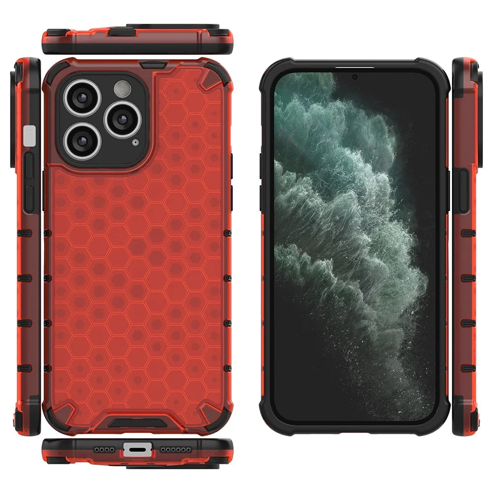 For iPhone 15 Pro Anti-Scratch TPU+PC Phone Shell Honeycomb Texture Cover Phone Case - Red - 6