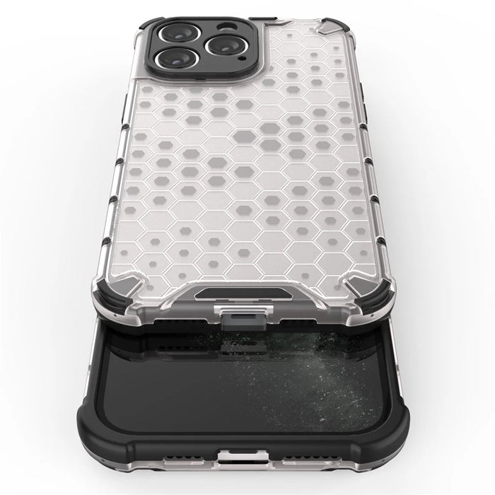 Slim-fit Cell Phone Case for iPhone 15 Pro Max , Honeycomb Texture TPU+PC Phone Shell Cover - Blue - 3