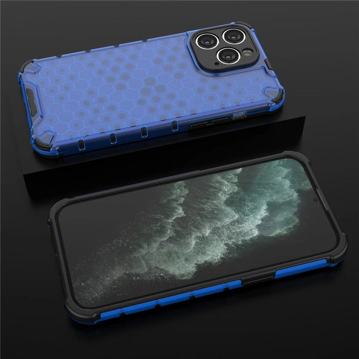 Slim-fit Cell Phone Case for iPhone 15 Pro Max , Honeycomb Texture TPU+PC Phone Shell Cover - Blue - 4